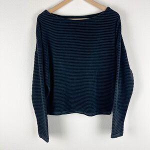Z Supply Velvet Sweater Womens Small Black Ribbed Long Sleeve Boat Neck Pullover